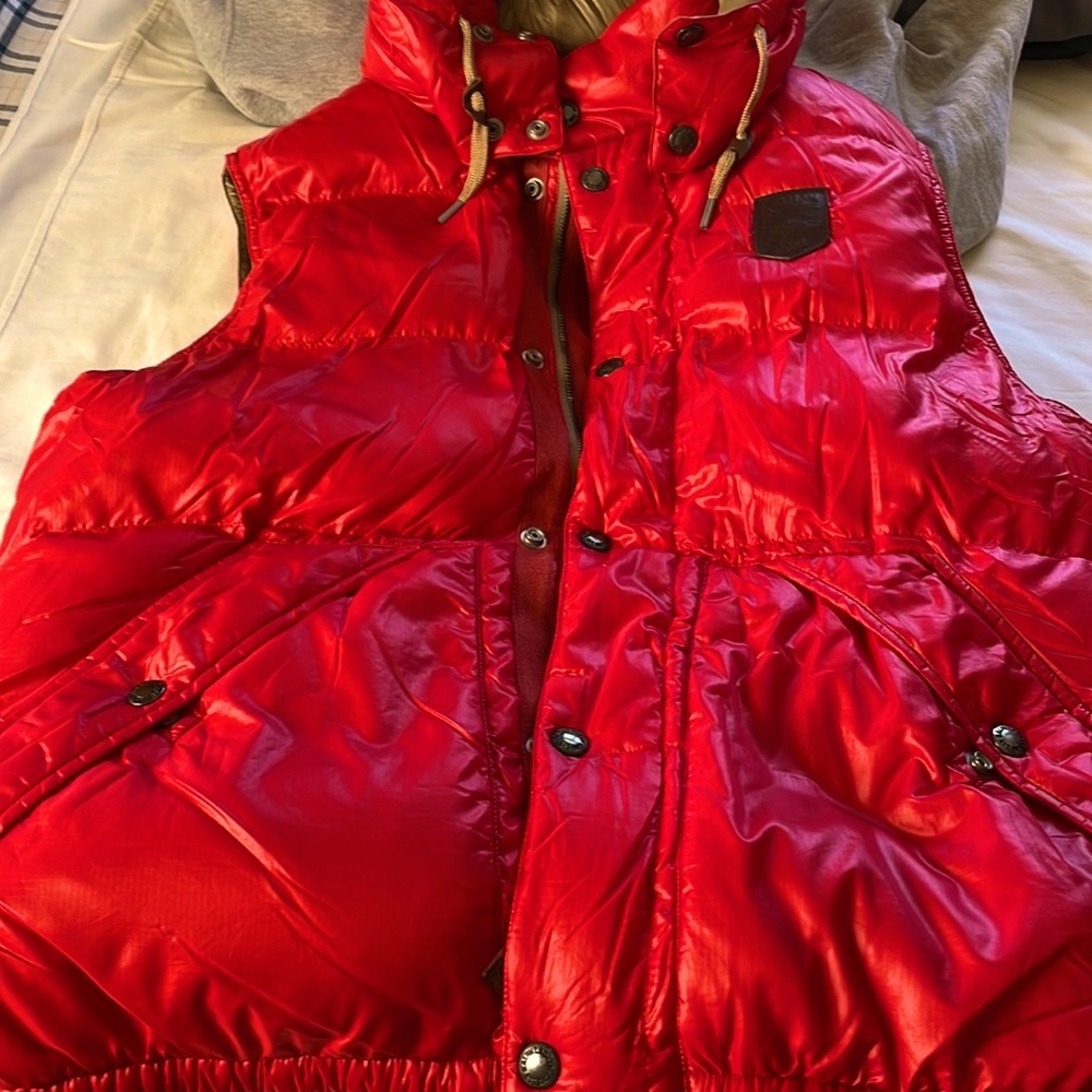Polo Ralph Lauren red and gold sleeveless puffer